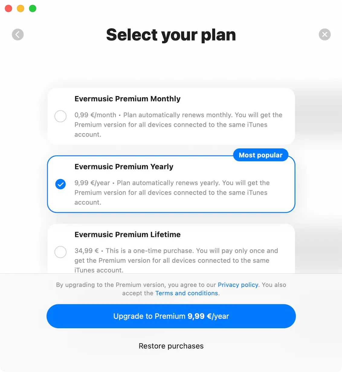 Evermusic Premium Select Your Plan