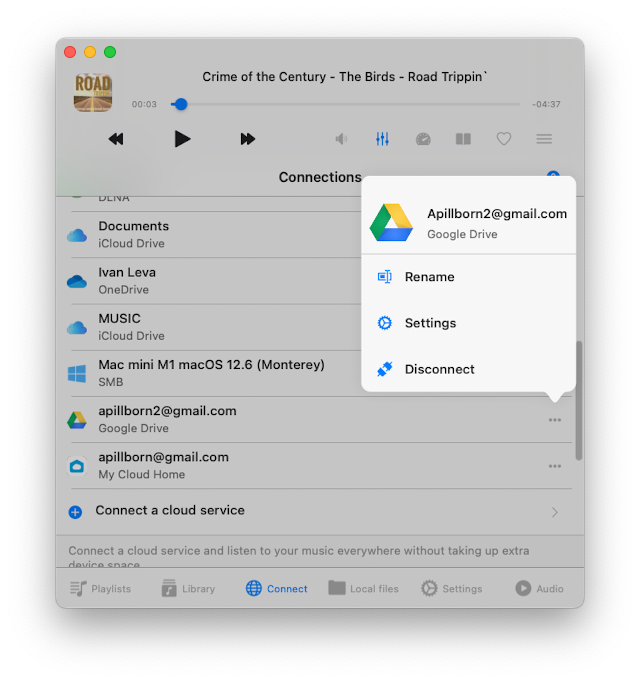 disconnect a cloud service or change configuration