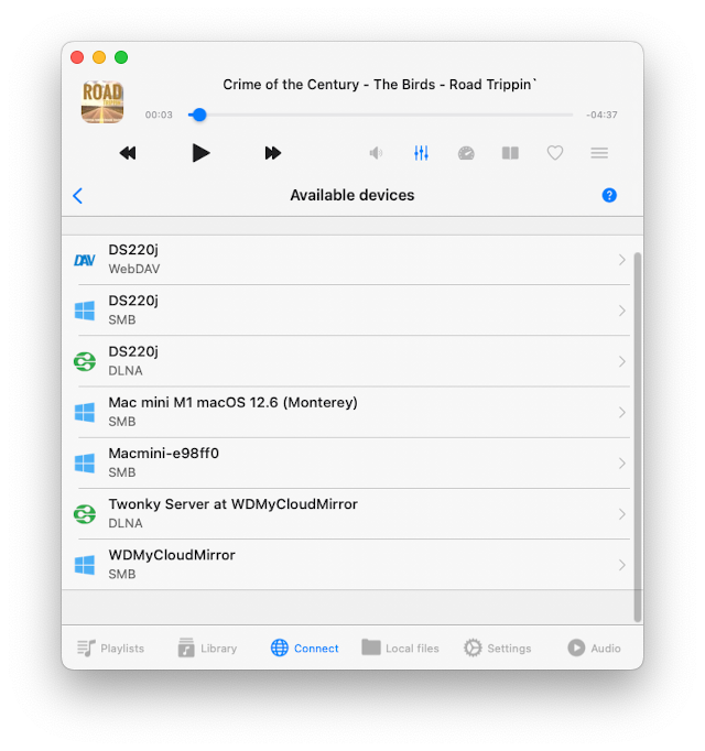 Available devices section displays all devices within your local network that you can connect to through the application