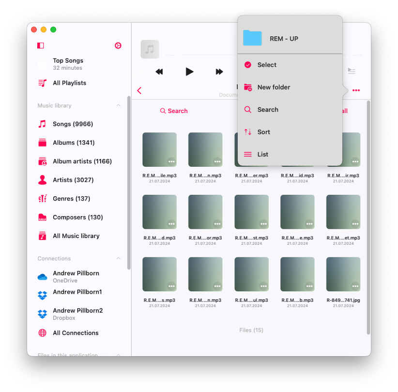 More actions menu for current folder