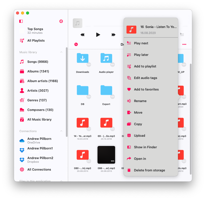 Options menu for file / folder