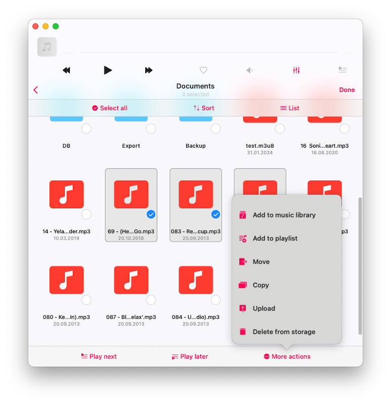 Selection mode actions