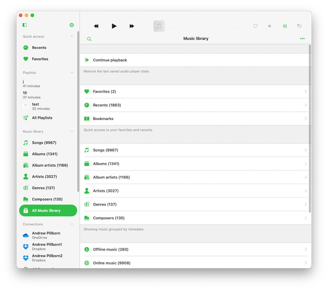 Music library screen