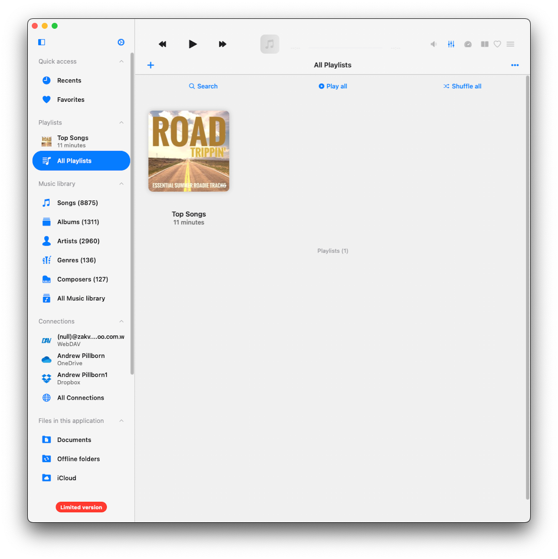 evermusic main screen on mac