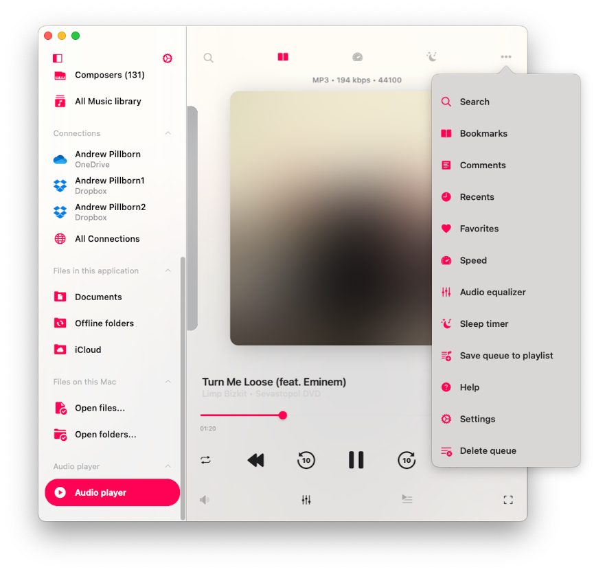 audio player more options screen