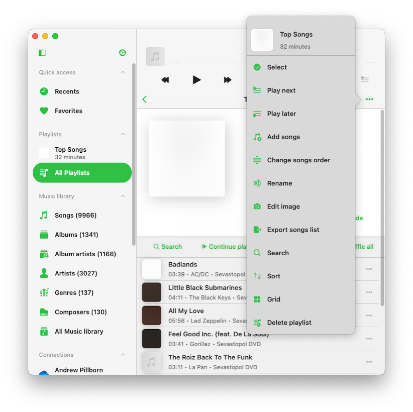 More Actions for Playlist in the Playlist Detail Screen