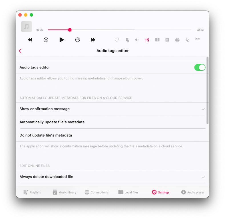 Audio tags editor screen