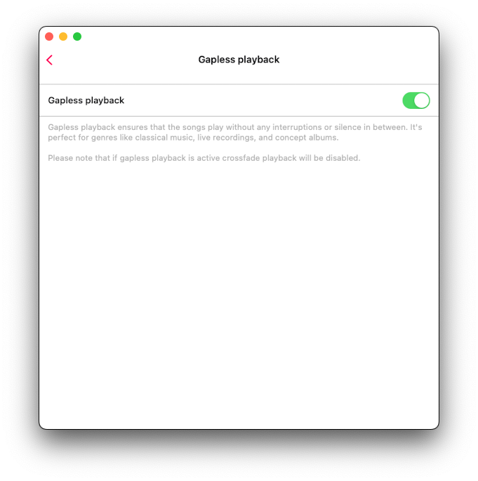 Gapless playback screen