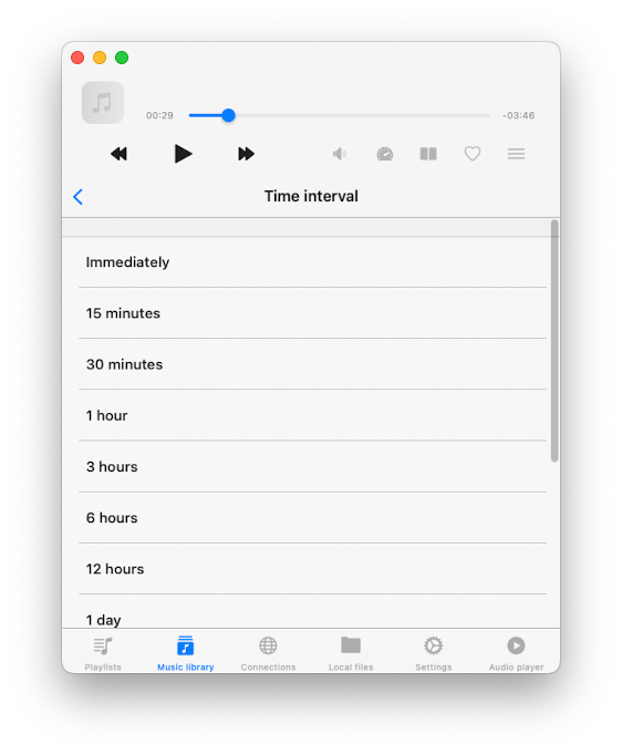 Online synchronization time interval screen