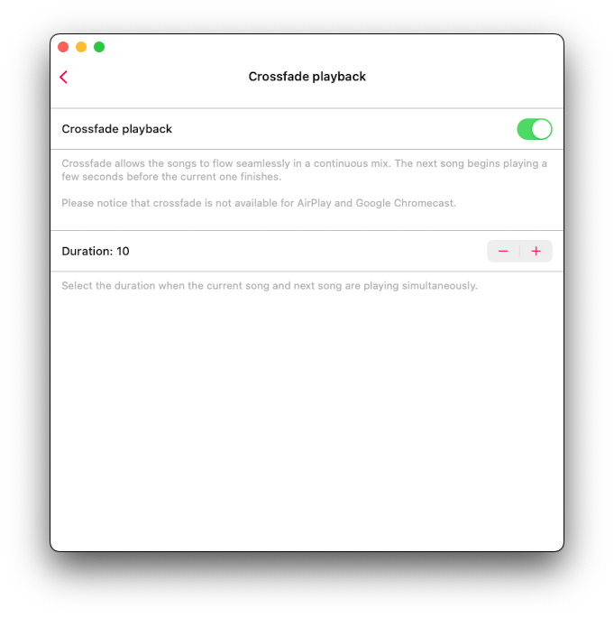 Crossfade playback screen