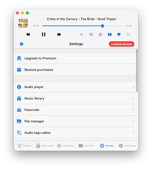 evermusic settings screen