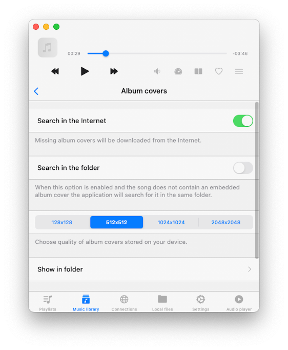 Album Covers Settings Screen