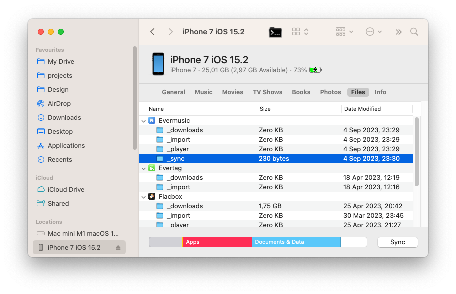 iTunes File Sharing is another technology that allows you to transfer files from computer to device using the Finder app on your Mac and lightning cable