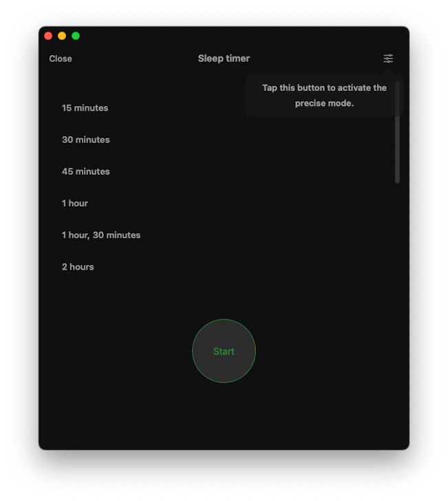 sleep timer settings screen