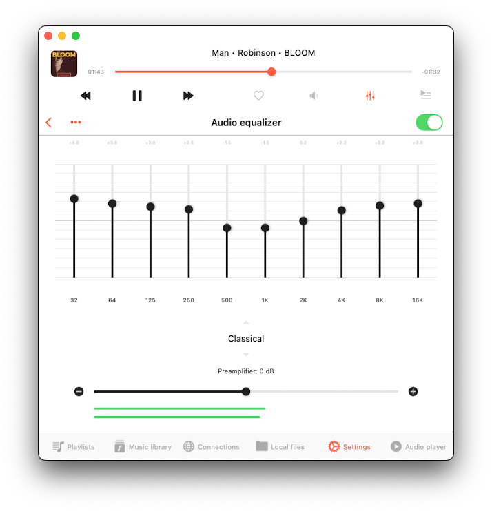 audio equalizer settings screen