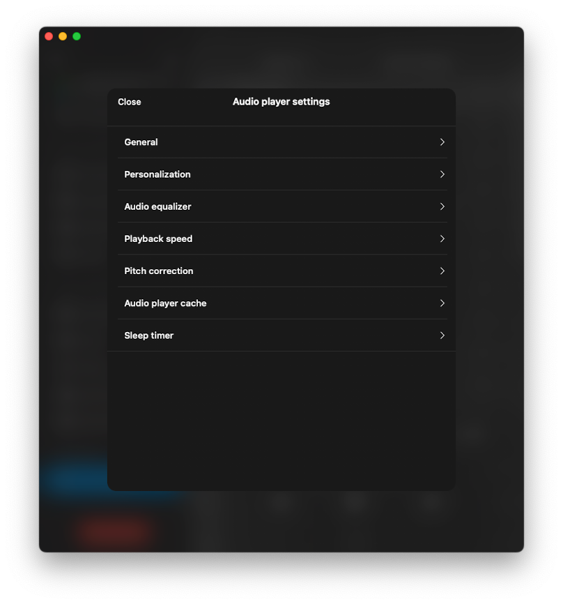 audio player settings menu