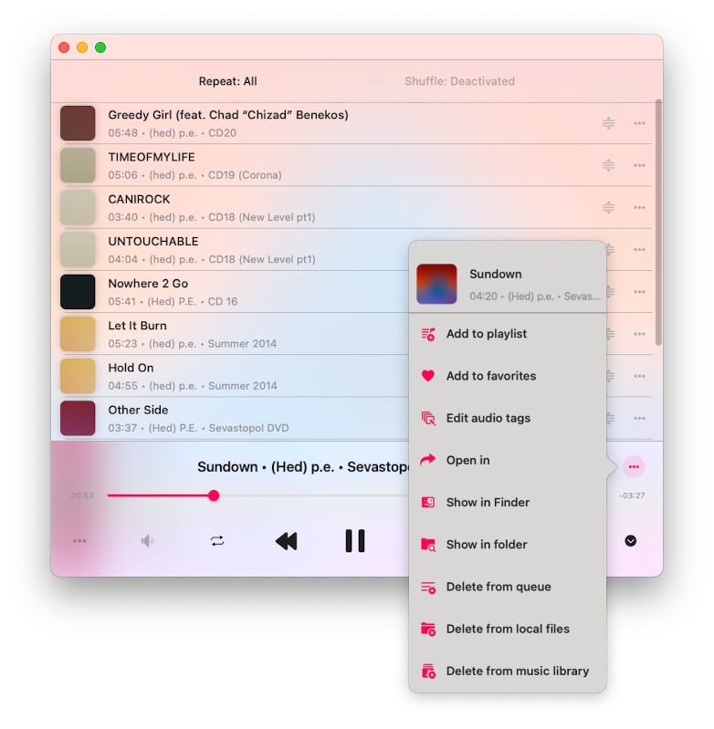 more options menu for song screen