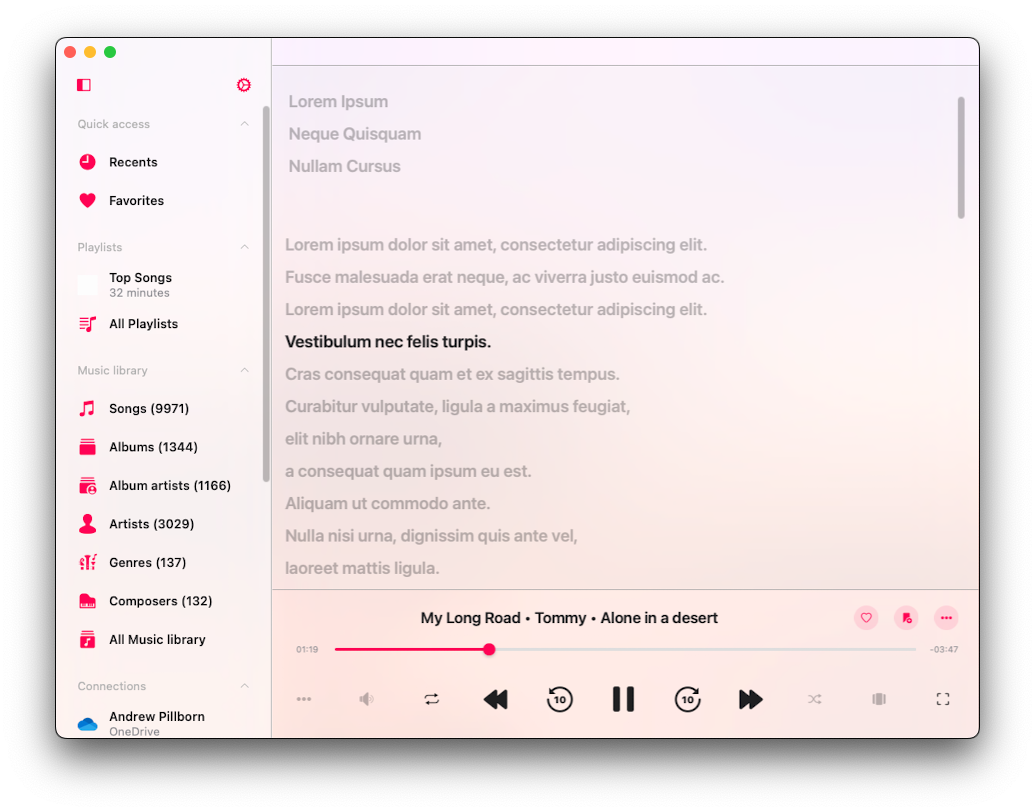 comments and lyrics screen