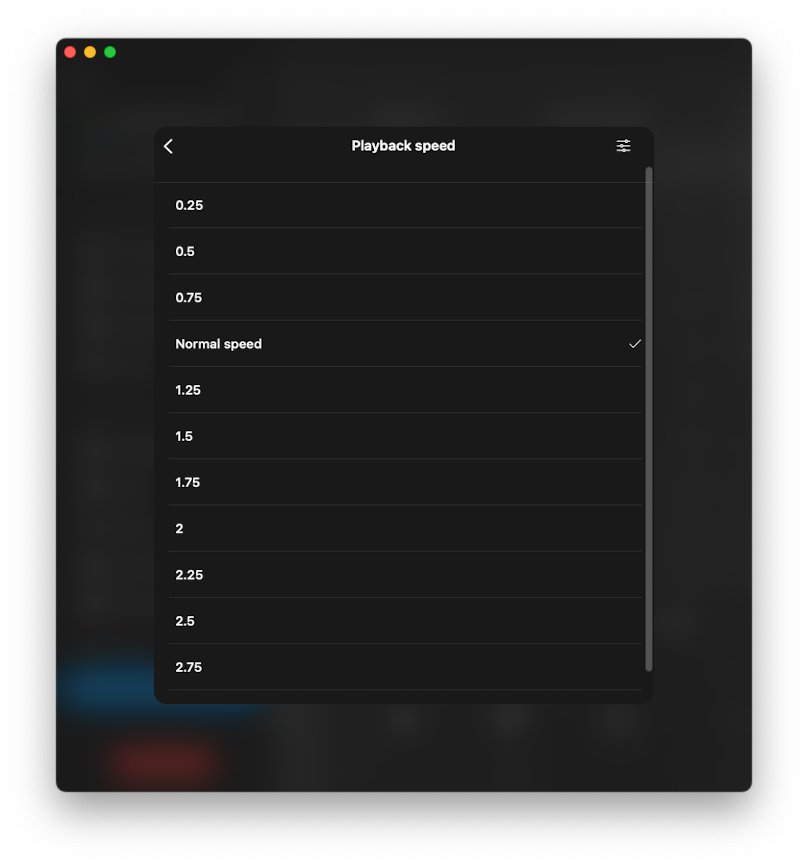 playback speed screen