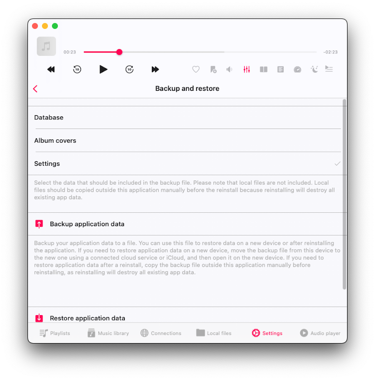 Backup & Restore screen
