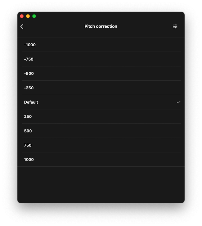 pitch correction screen