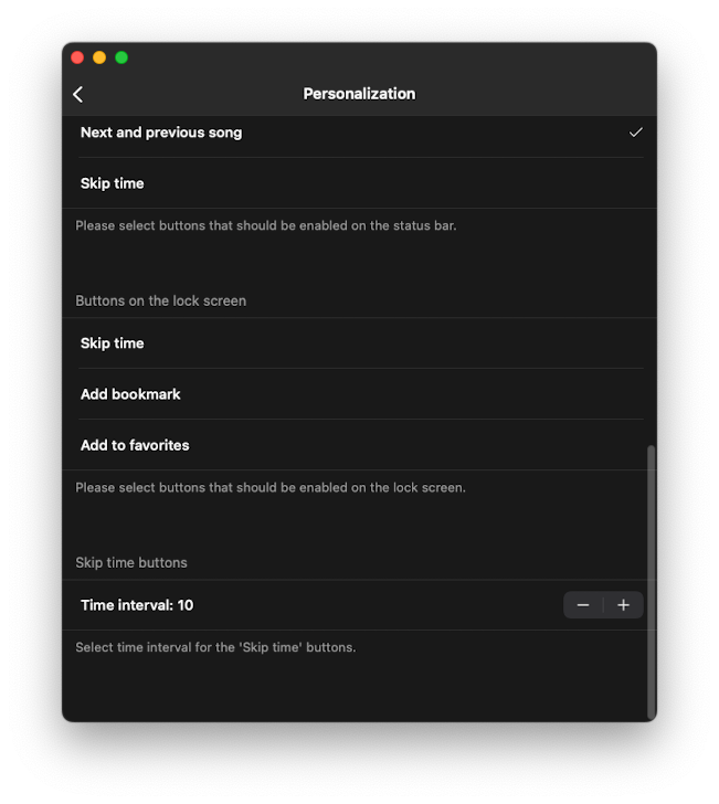 personalization settings screen