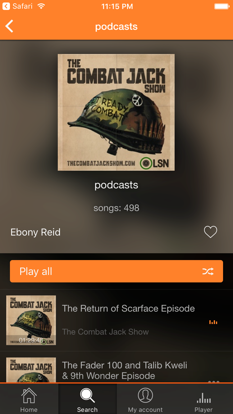 Playlist detail screen in Soundy