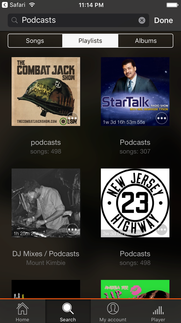 Searching for a podcast in Soundy using SoundCloud