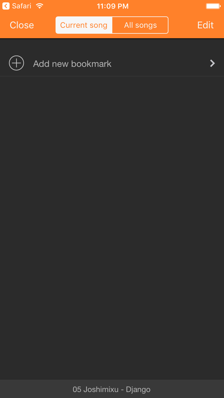 Opening bookmarks from the player screen