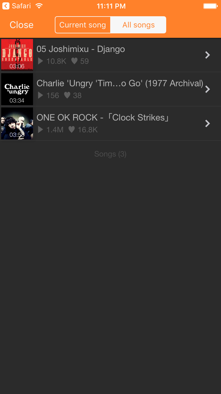 Soundy filter showing bookmarked tracks