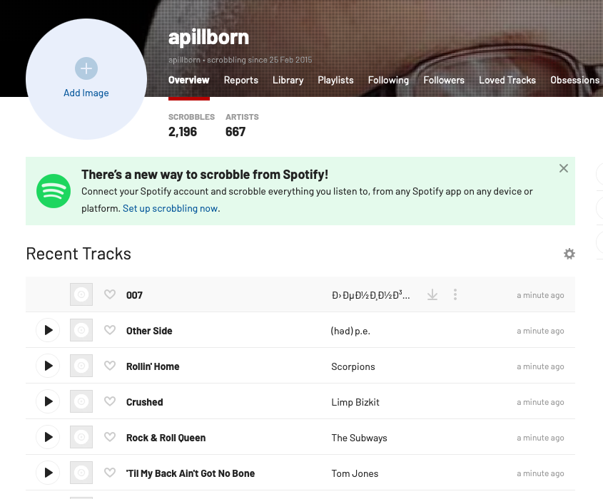 your profile on the Last.fm page