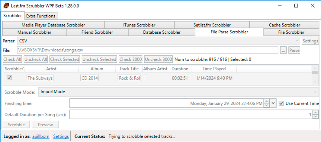 Tap the ‘Scrobble’ button to upload all changes to the server.
