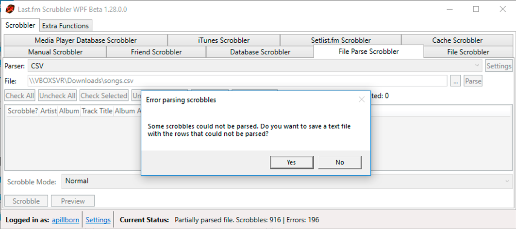 some scrobbles could not be parsed