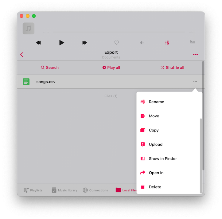 more actions for exported file