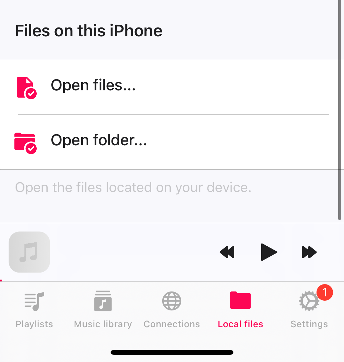 Evermusic: Files on this iPhone section