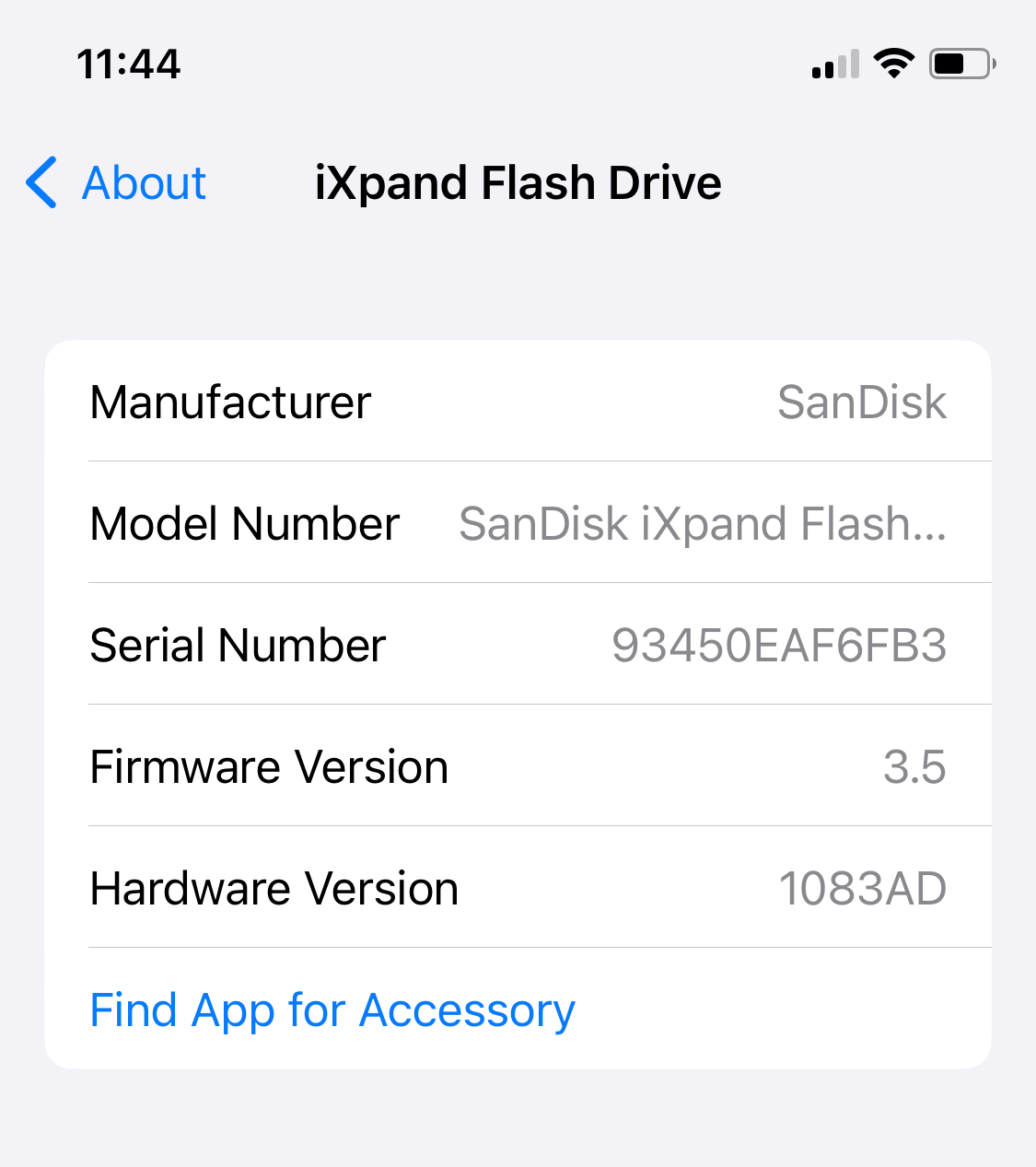 iXpand flash drive settings screen