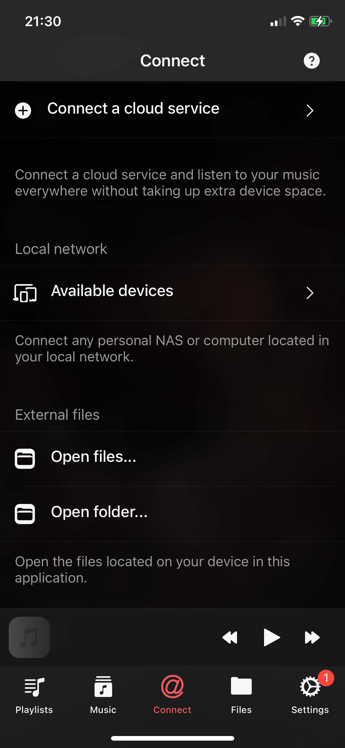 Evermusic Connections Screen