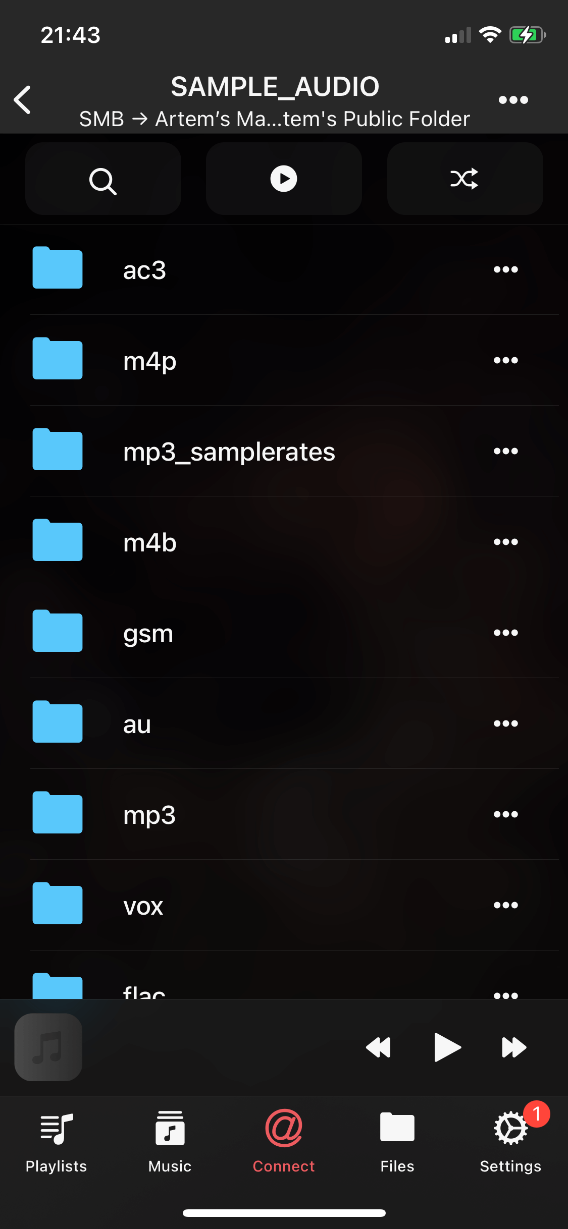 Evermusic Opened SMB Server Screen
