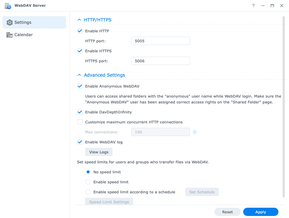 Configure WebDAV settings