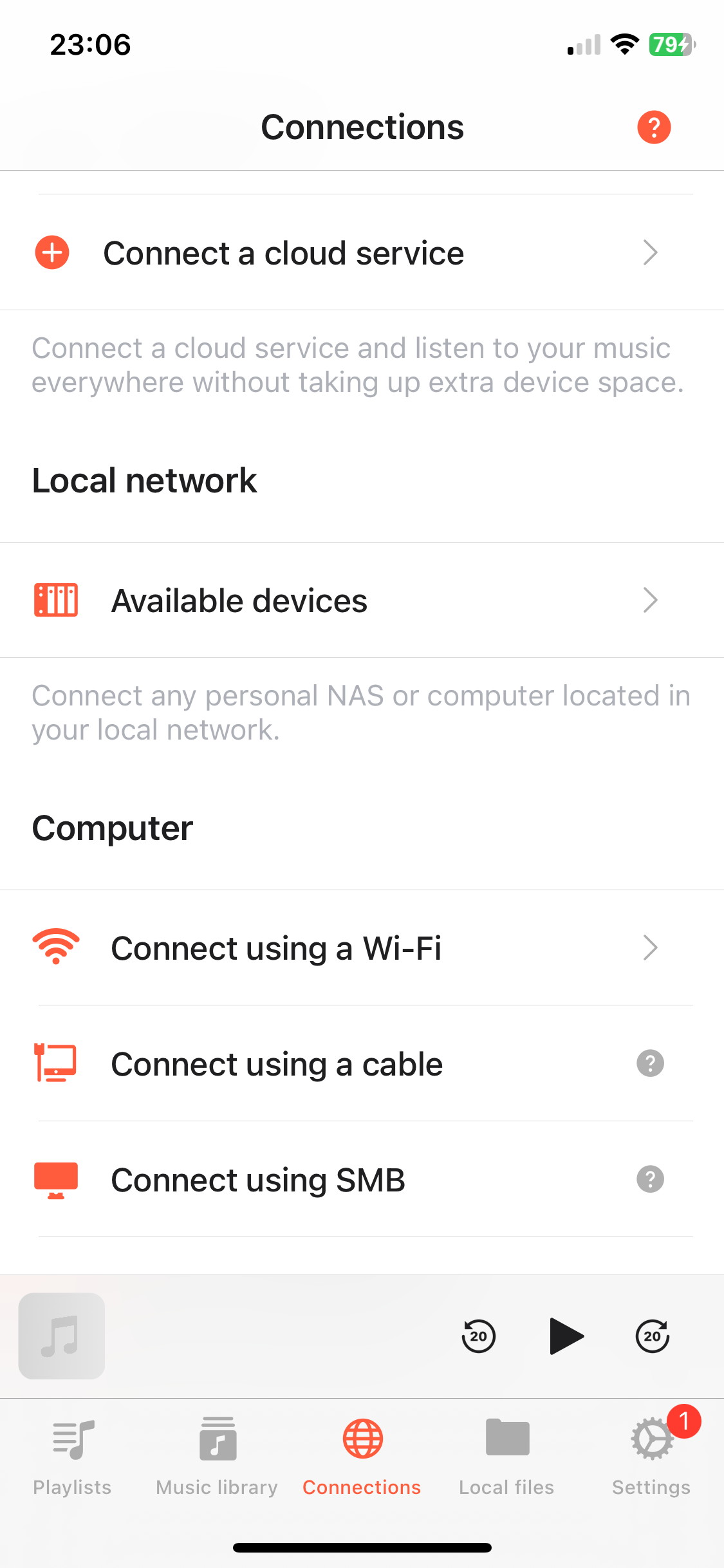 Connections Tab in Evermusic