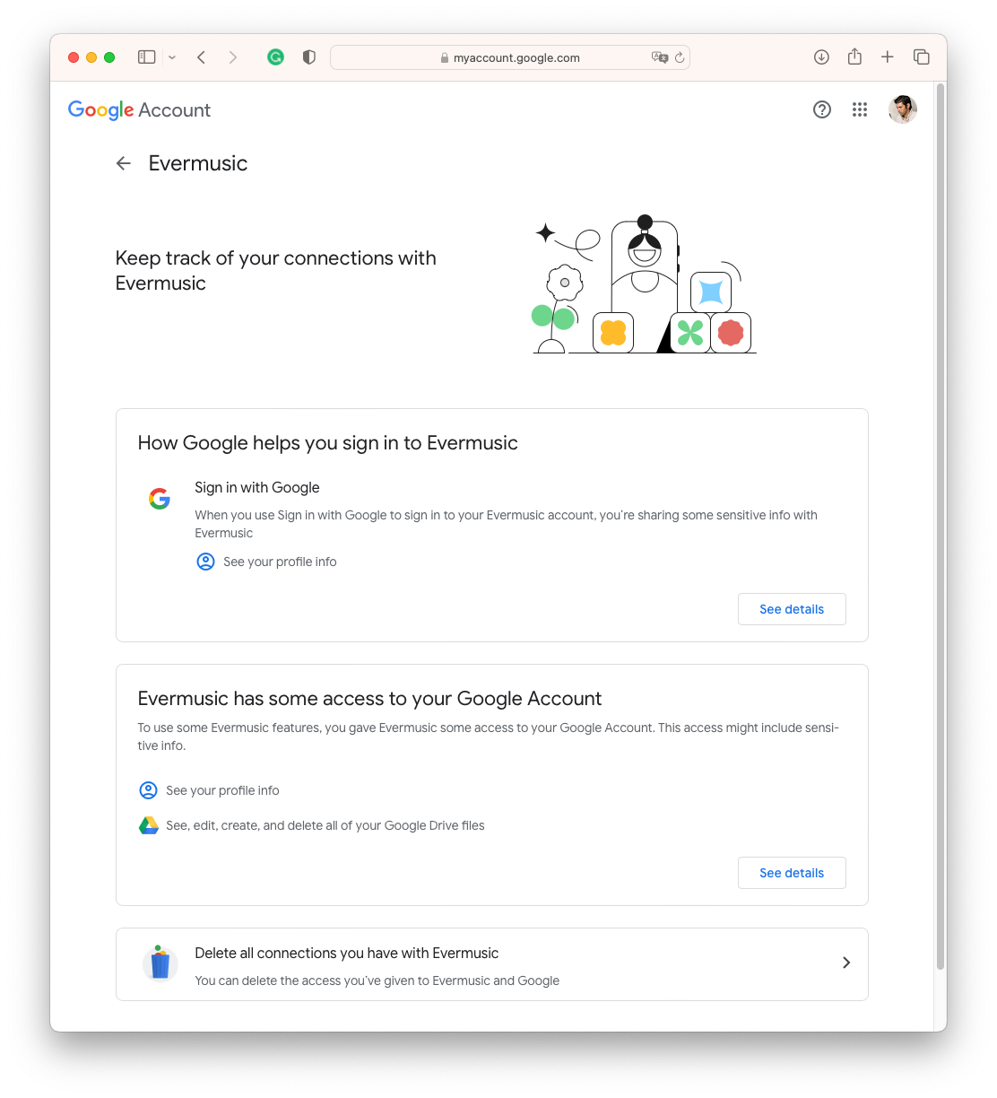 Review and adjust the permissions for apps you decide to keep connected