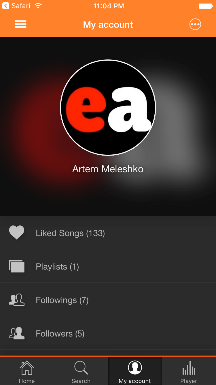 Soundy: My Account Screen