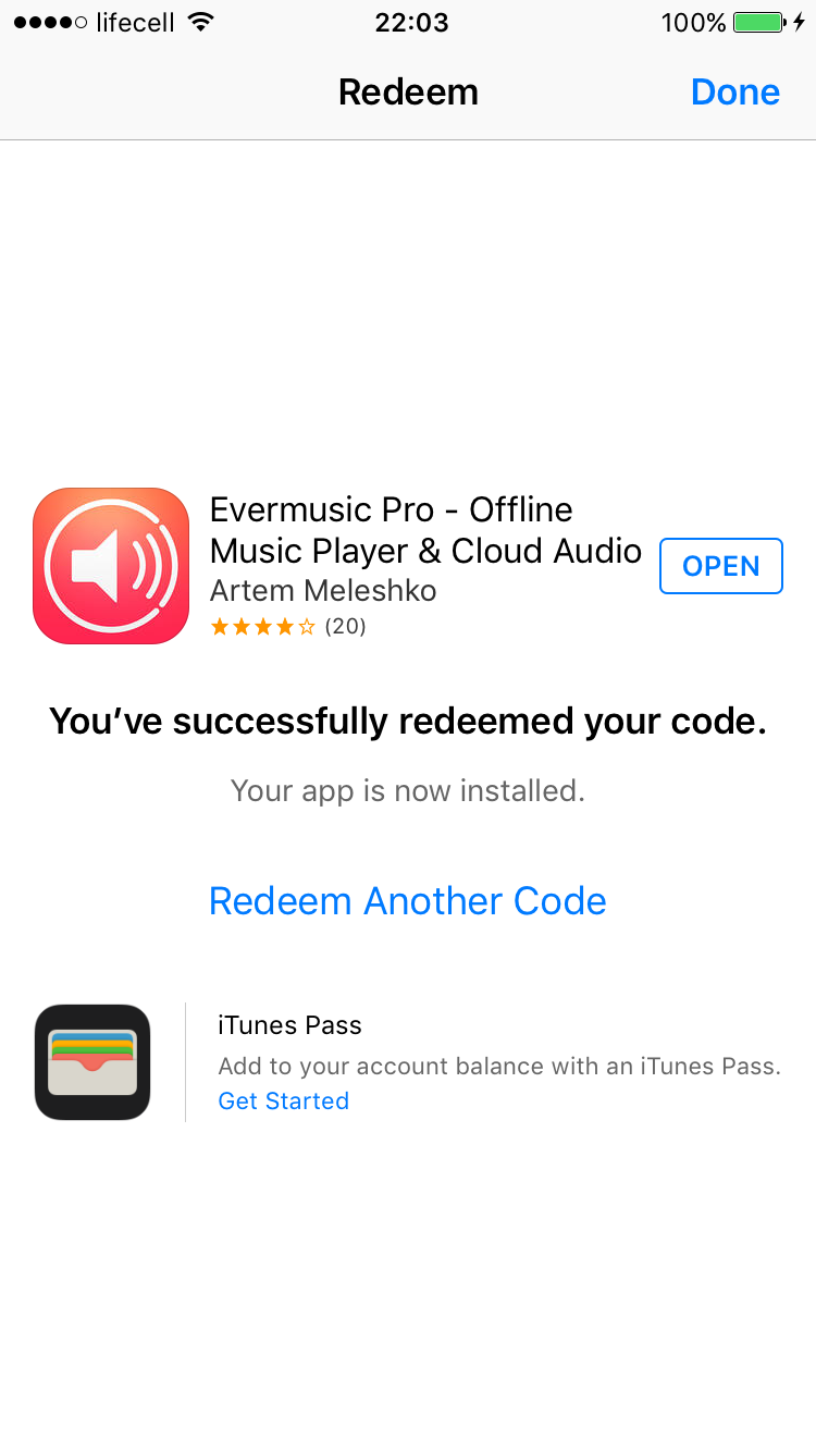 You've successfully redeemed your code