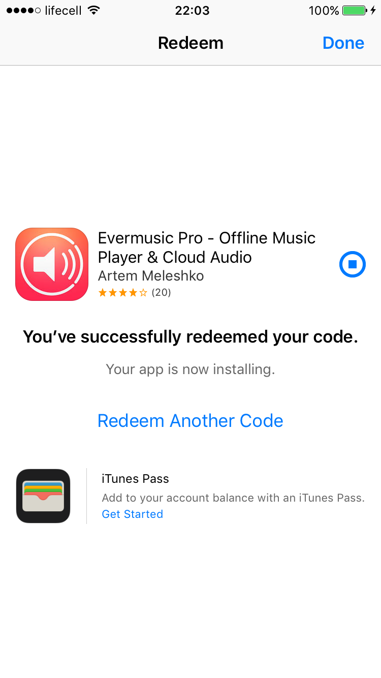 App downloading after redeeming code