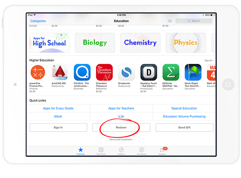 Activate redeem promo code on iPad