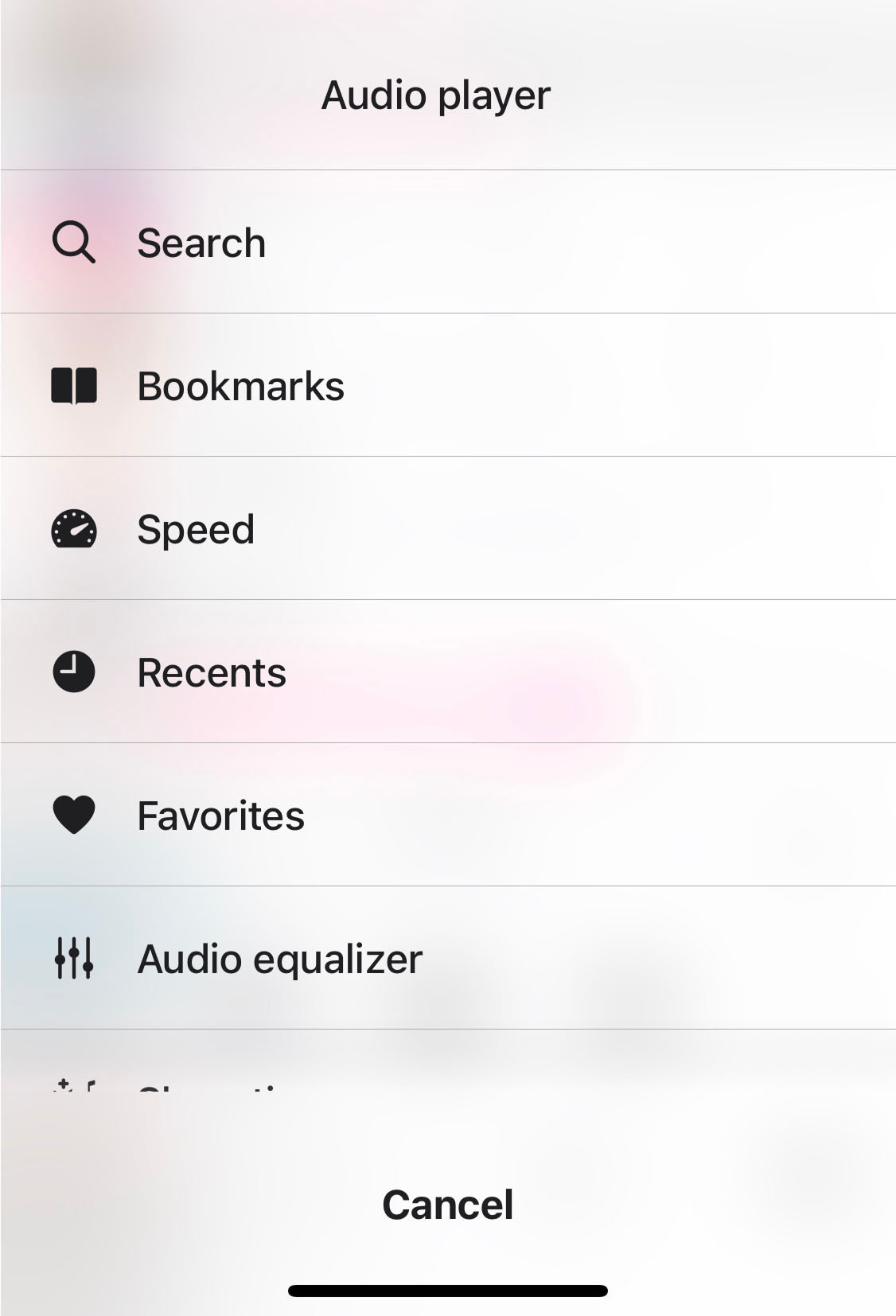 audio player options screen