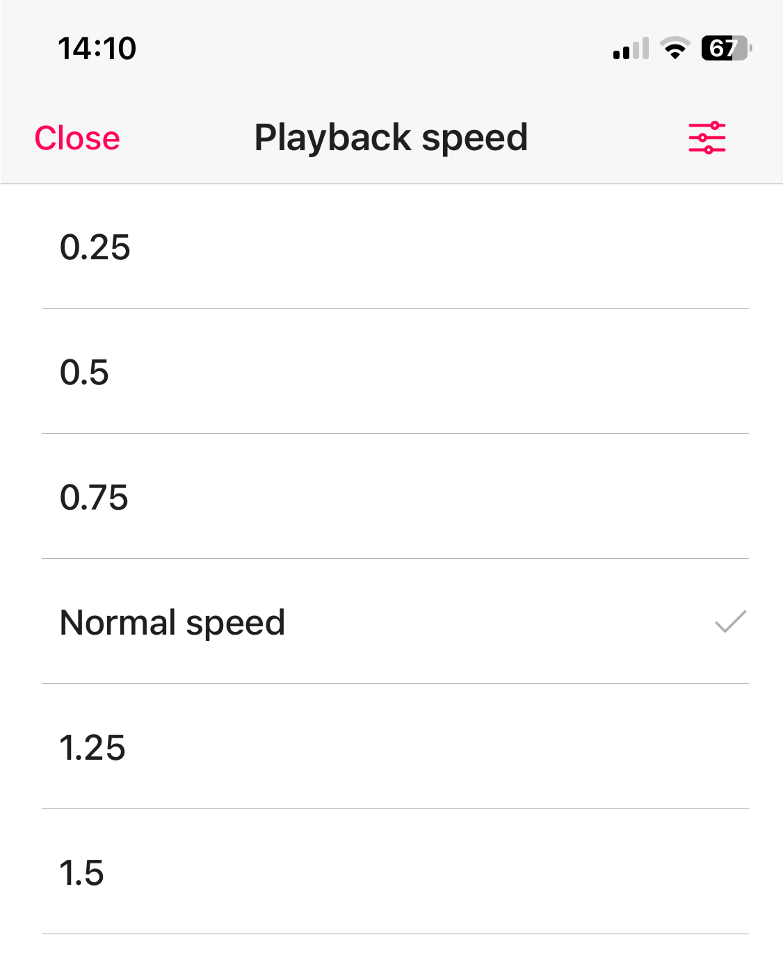 playback speed screen