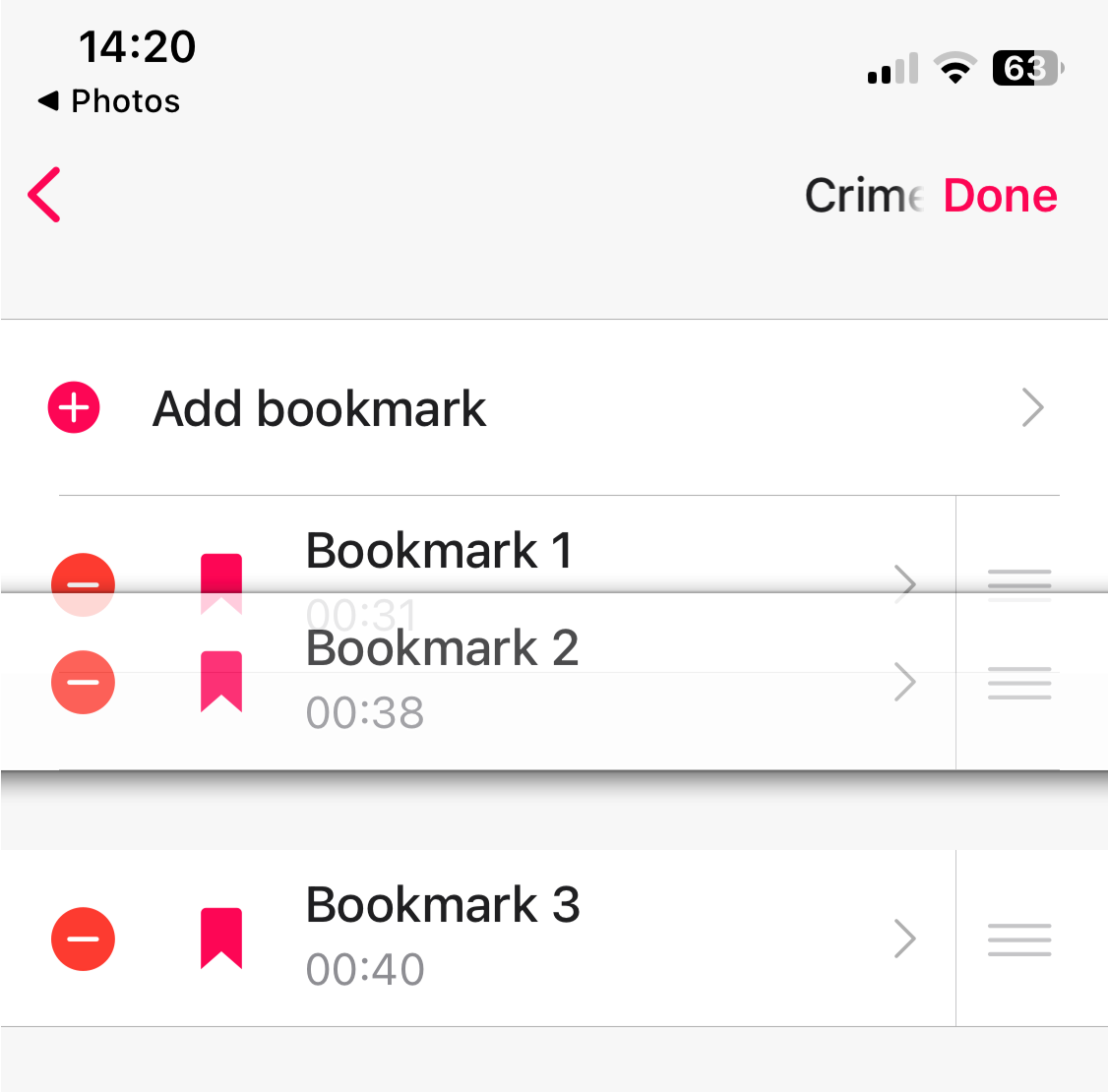 move bookmarks screen