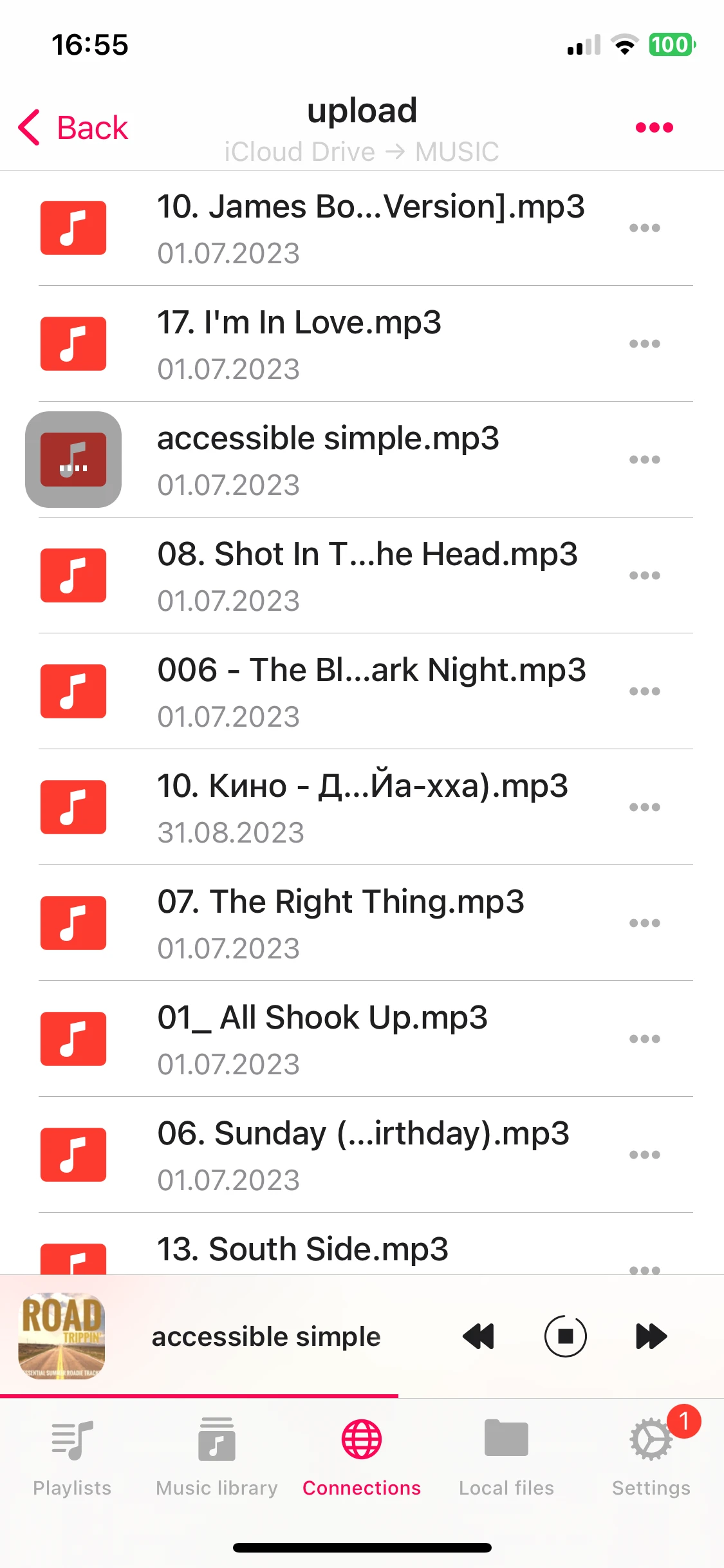 list of files in connected icloud drive folder