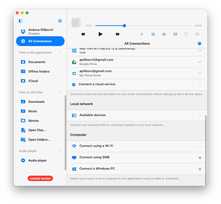 all connections menu item on mac screen